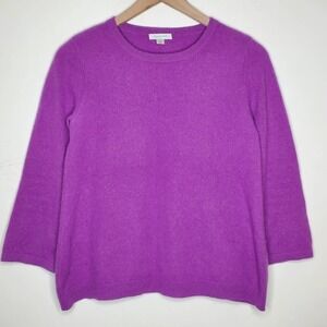 Garnet Hill 100% Cashmere Purple Crew Neck Sweater Soft Luxury,sz XS